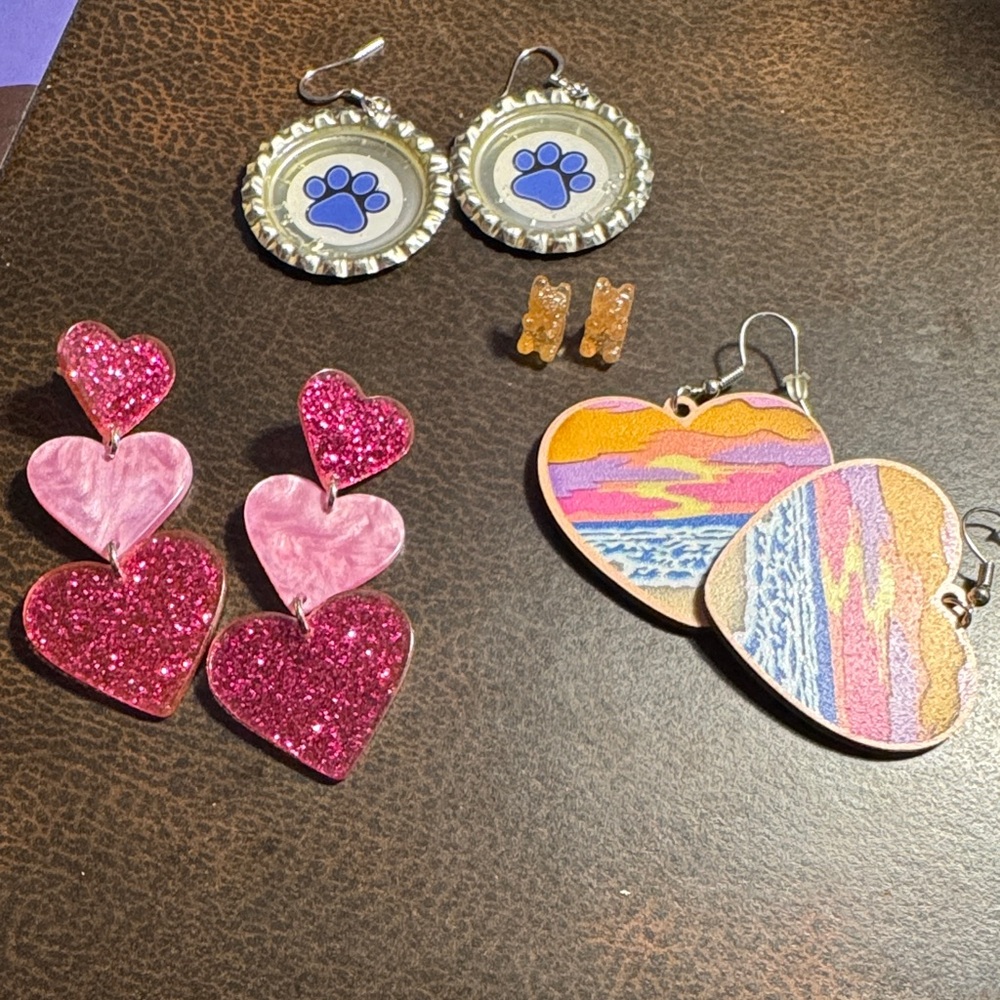 Colorful Heart and Paw Print Earrings Set